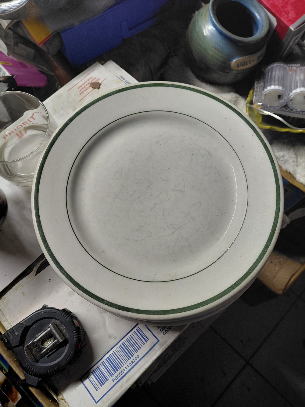 Shenango new castle china vintage green restaurant plate white green border